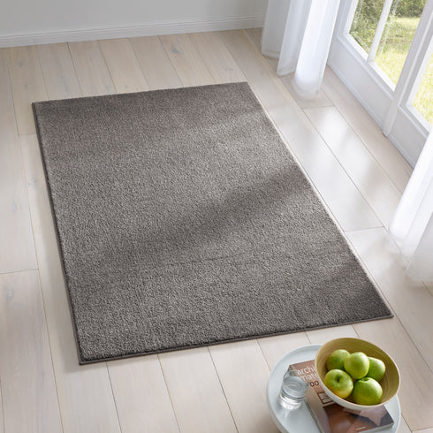Kurzflor Teppich | Flauschiger Flachflor für Wohnzimmer, Esszimmer, Schlafzimmer oder Kinderzimmer | Anthrazit
